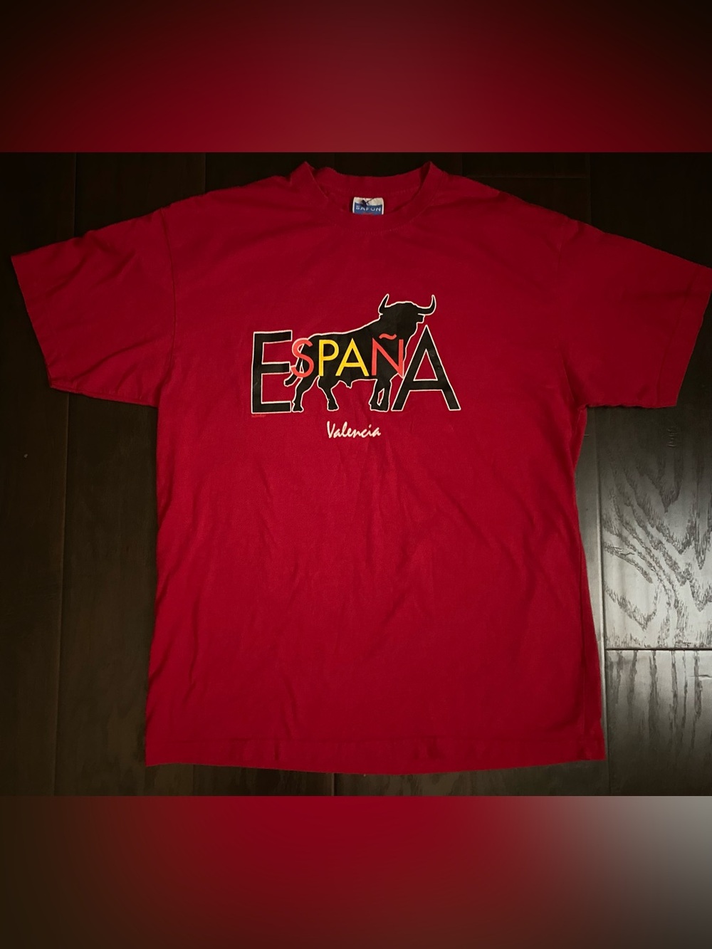 Espana Valencia Spain Bull Graphic T Shirt Size Large 100% Cotton Red